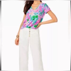NWT LILLY PULITZER ETTA V-NECK TOP MULTI TIGERS LAIR SIZE M